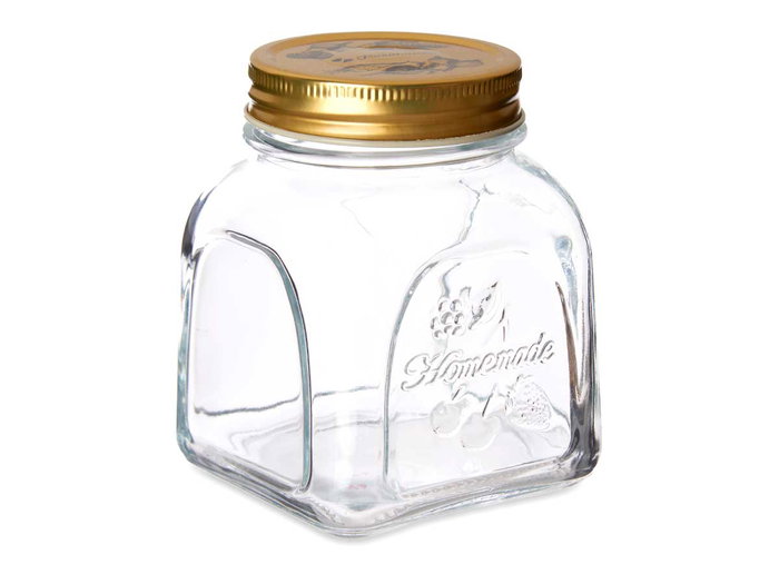 Pasabahce Pot Homemade 500 ml en Verre Transparent avec Couvercle Métal Doré 9x11x9 cm (Set de 24)