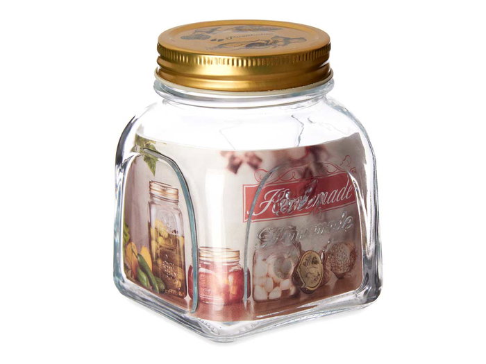 Pasabahce Pot Homemade 500 ml en Verre Transparent avec Couvercle Métal Doré 9x11x9 cm (Set de 24)