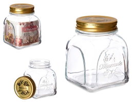Pasabahce Pot Homemade 500 ml en Verre Transparent avec Couvercle Métal Doré 9x11x9 cm (Set de 24)