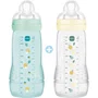 MAM - Lot de 2 biberons Easy Active pour bébés +6 mois - 330 ml - Tétine débit X - Couleurs Ice et Pearl - Biberon 2ème âge ergonomique avec col large