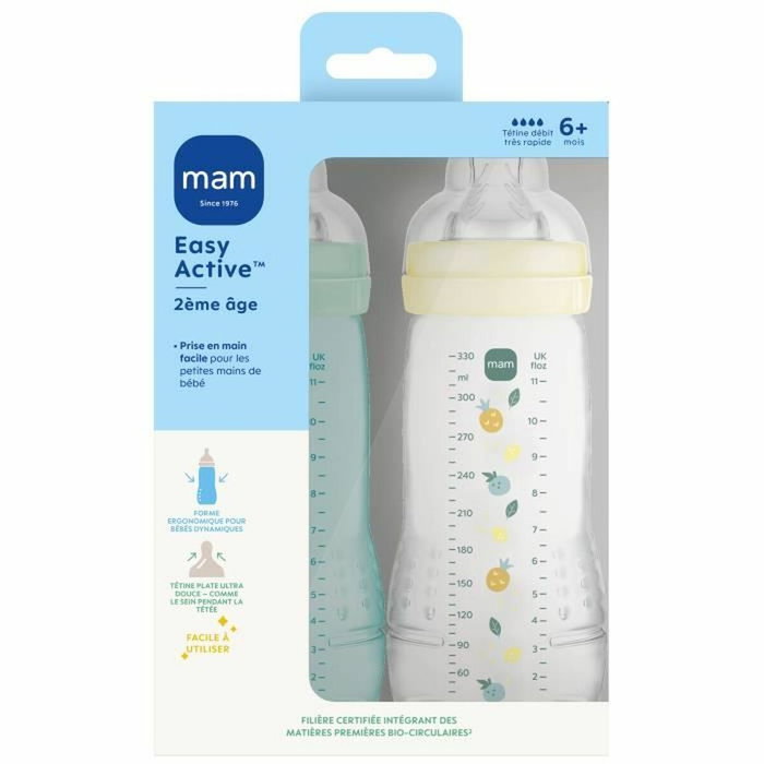 MAM Lot de 2 Biberons Easy Active 330 ml Ice + Pearl