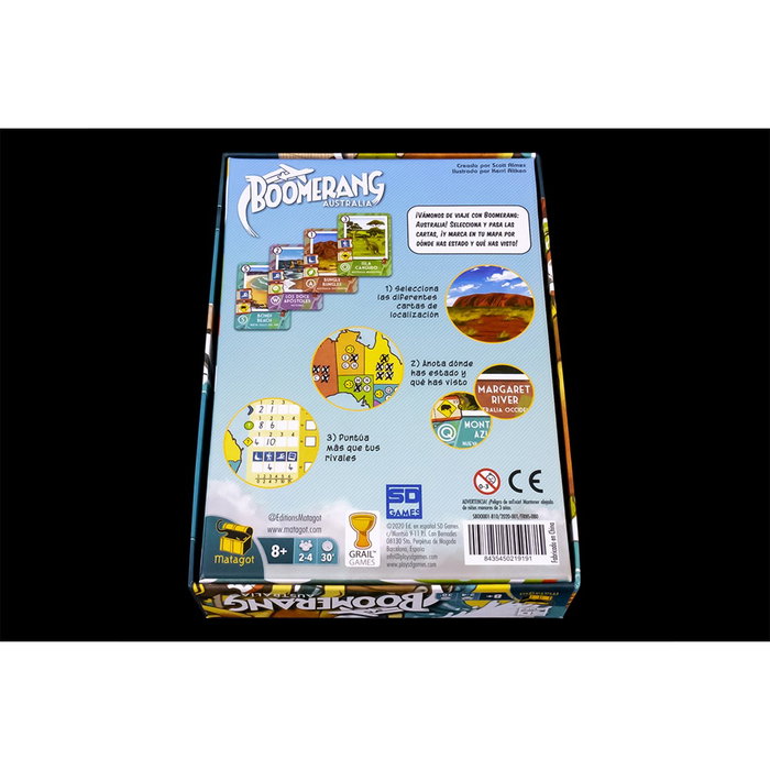 Jeu de Société Boomerang Australia PEGI 8 - Voyage en Australie, Jeu de Cartes Familial 2-4 Joueurs, 30 Minutes