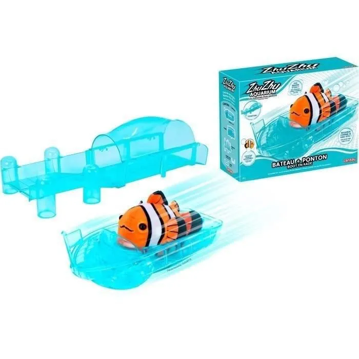 Lansay - Univers Miniature Zhu Zhu Aquarium 51002 - Bateau et Ponton pour Poisson Jouet - Véhicule Aquatique et Rampe de Lancement