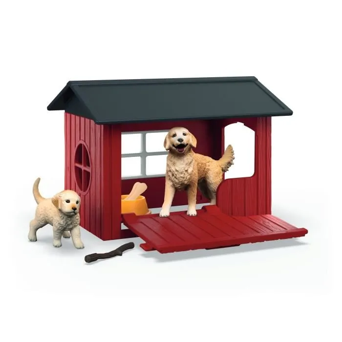 Schleich 42722 - Niche avec Golden Retriever, coffret Farm World, figurine pour enfant dès 4 ans