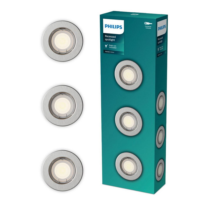 Philips Peridot Lot de 3 Spots Encastrables Ronds en Métal, Nickel, GU10, ø8,3 cm Philips Peridot Lot de 3 Spots Encastrables Ronds en Métal, Nickel, GU10, ø8,3 cm