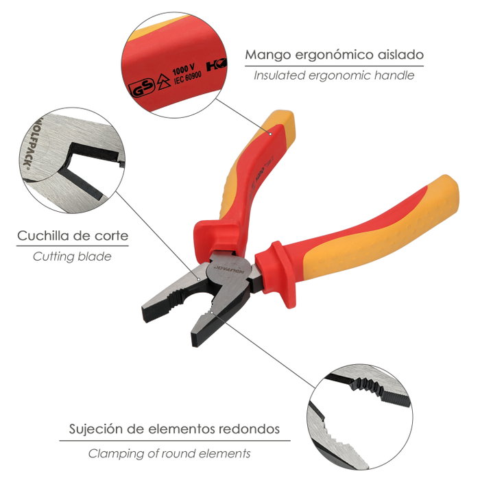 WOLFPACK LINEA PROFESIONAL Pinces universelles isolées 1000V 150mm