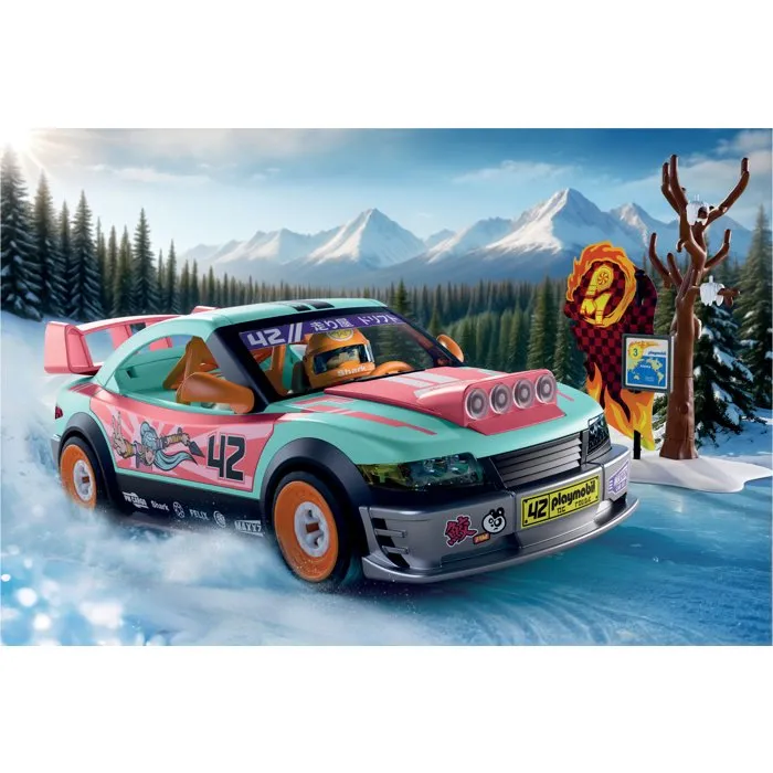 Playmobil 72062 - Voiture de Rallye, Véhicule de Course avec 68 Pièces, Jouet de Construction dès 4 Ans