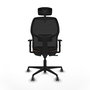 Chaise Alfera Synchro 4 positions tissu Marron foncé Maille Noir Base en nylon noir Accoudoir 1D Appui-tête 2D Roulettes 65mm pour moquette