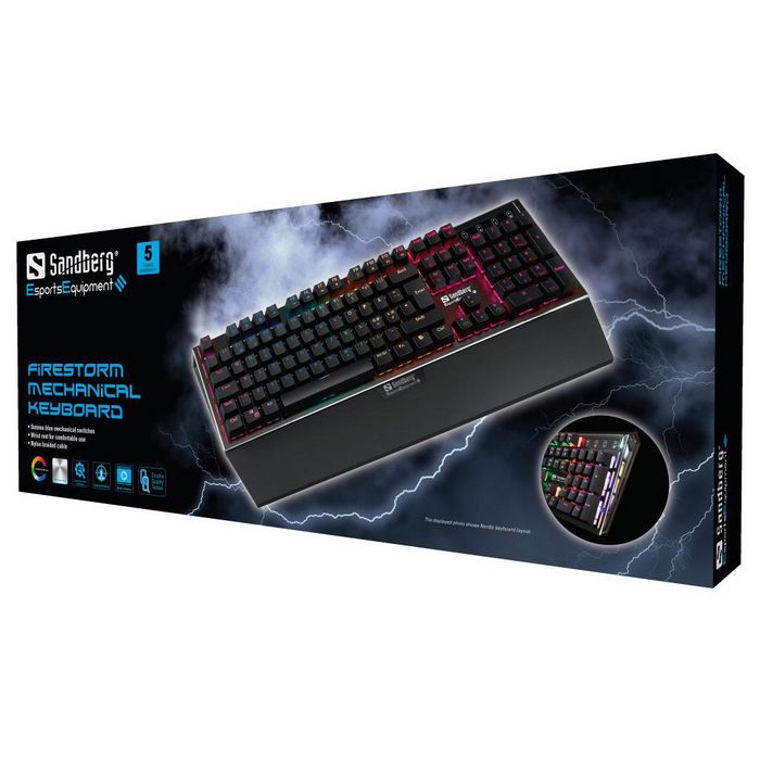 Sandberg FireStorm Clavier mécanique gaming RGB avec 104 touches rétroéclairées et plaque métallique Sandberg FireStorm Clavier mécanique gaming RGB avec 104 touches rétroéclairées et plaque métallique
