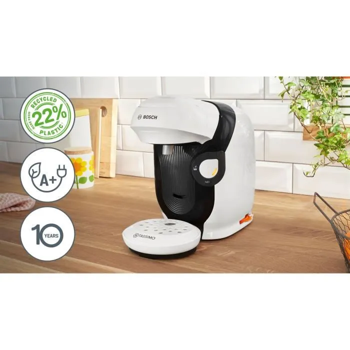 Bosch TASSIMO T11 Style - Machine à café multi-boissons automatique, blanc, 1400 W, réservoir 0.7L, nettoyage auto, plastique recyclé Bosch TASSIMO T11 Style - Machine à café multi-boissons automatique, blanc, 1400 W, réservoir 0.7L, nettoyage auto, plastique recyclé
