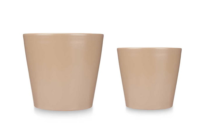 Ibergarden Set de 2 pots en céramique coniques 22 et 28 cm beige Ibergarden