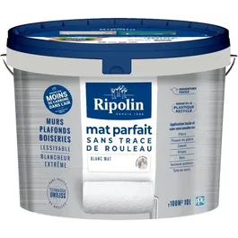 Ripolin 441726 - Peinture pour murs et plafonds Blanc Mat 10 L - Technologie Uniliss - Finition mat, lessivable, classe A+
