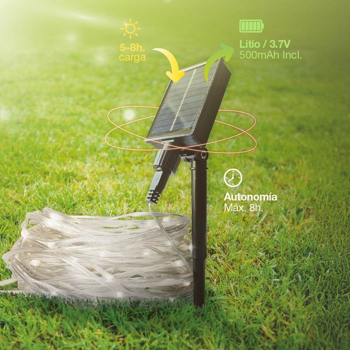 Bambasy Guirlande LED solaire 10M 8 fonctions Lumière froide Bambasy Guirlande LED solaire 10M 8 fonctions Lumière froide