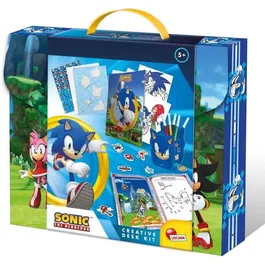 Liscianigiochi Kit de Bureau Créatif Sonic - Coffret Activités Créatives avec Mallette, Coloriage, Porte-stylo et Autocollants - Dès 5 ans