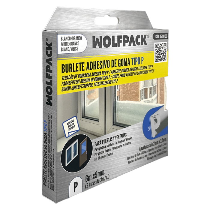 WOLFPACK LINEA PROFESIONAL Burlete élastique en forme de P 6m x 9mm blanc