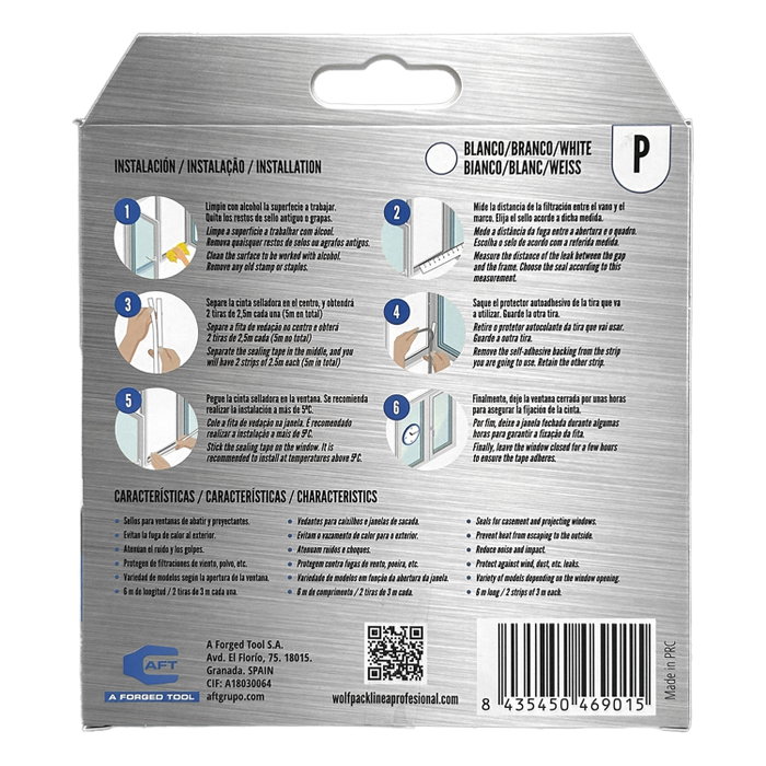 WOLFPACK LINEA PROFESIONAL Burlete élastique en forme de P 6m x 9mm blanc