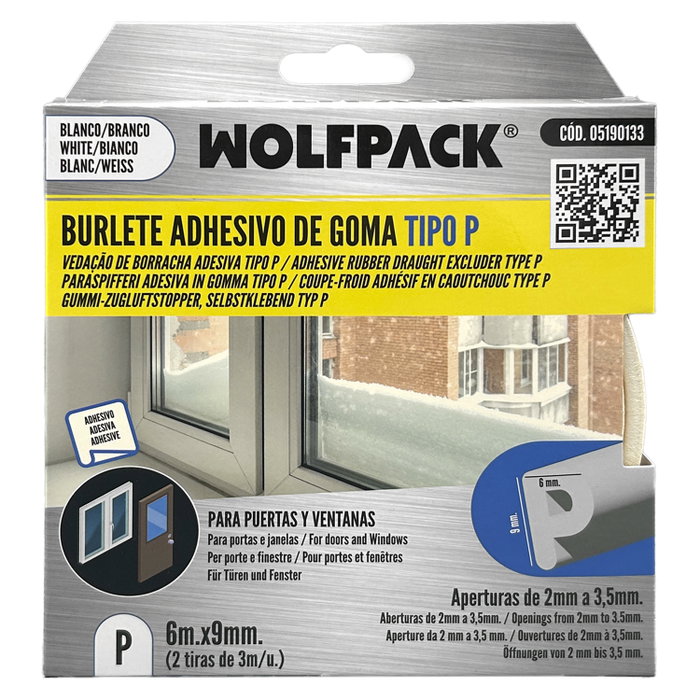 WOLFPACK LINEA PROFESIONAL Burlete élastique en forme de P 6m x 9mm blanc