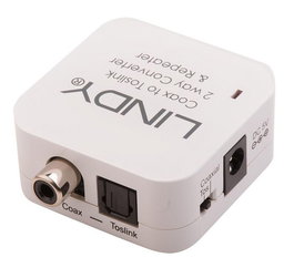 Lindy Convertisseur Audio Numérique Toslink/Coaxial Bidirectionnel 24 bits/192 kHz avec Répéteur - Compatible Dolby Digital DTS 5.1 - Conversion Optique/SPDIF pour Home Cinéma