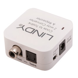 Lindy Convertisseur Audio Numérique Toslink/Coaxial Bidirectionnel 24 bits/192 kHz avec Répéteur - Compatible Dolby Digital DTS 5.1 - Conversion Optique/SPDIF pour Home Cinéma