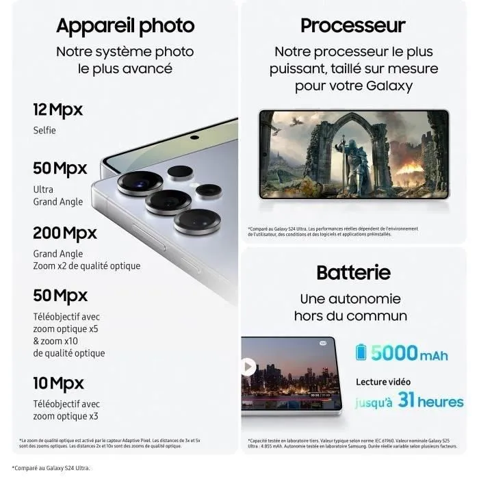 Samsung Galaxy S25 Ultra AI Smartphone 256 Go Argent Titane