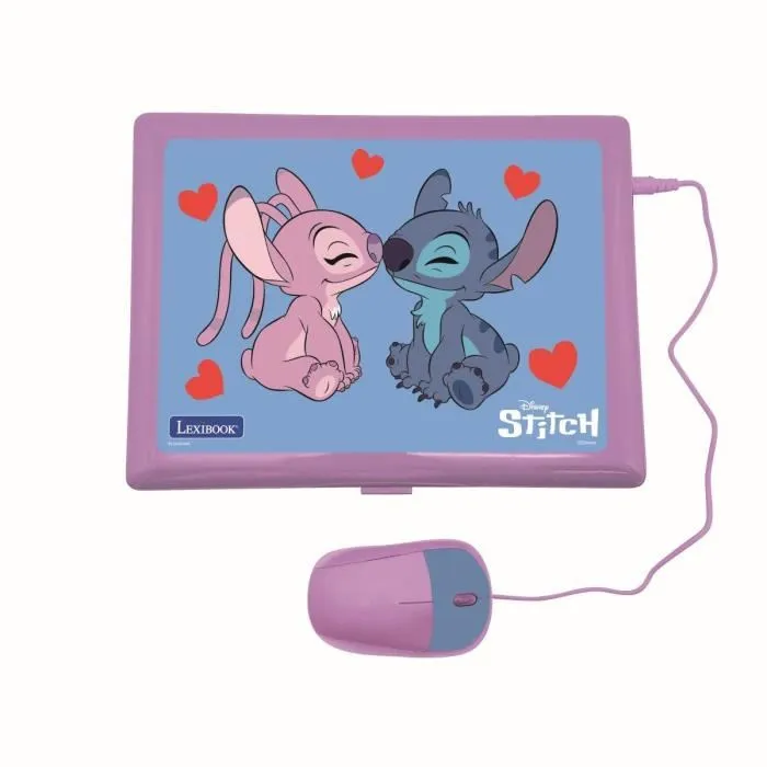Lexibook Ordinateur Éducatif Bilingue Stitch et Angel (Français-Anglais) pour Enfants à partir de 3 Ans - 124 Activités avec Souris et Clavier - Fonctionne avec 2 Piles AA Incluses