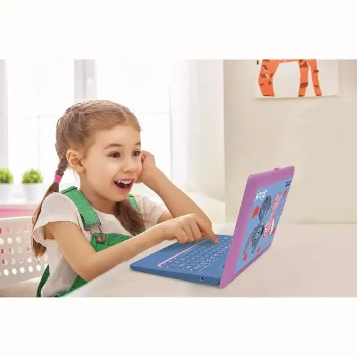 Lexibook Ordinateur Éducatif Bilingue Stitch et Angel (Français-Anglais) pour Enfants à partir de 3 Ans - 124 Activités avec Souris et Clavier - Fonctionne avec 2 Piles AA Incluses