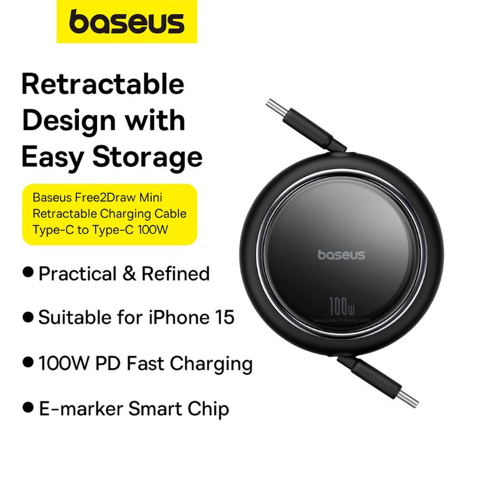 Baseus Free2Draw Câble rétractable USB-C vers USB-C 100W 1m