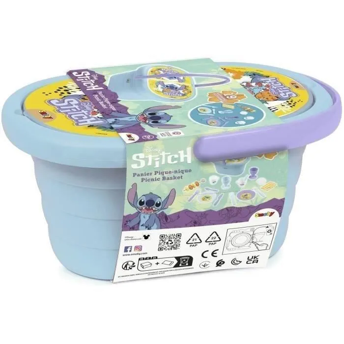 Smoby Panier Pique-Nique Stitch - Jeu D'imitation avec 19 Accessoires (Tasses, Assiettes) - Pour Enfants dès 3 Ans - Fabriqué en France