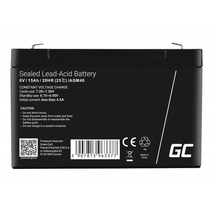 Batterie pour Système d'Alimentation Sans Interruption Green Cell AGM40 14000 mAh 6 V Batterie pour Système d'Alimentation Sans Interruption Green Cell AGM40 14000 mAh 6 V