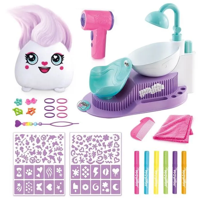 Canal Toys Salon de coiffure Hair'iffic Airbrush Plush, Jouet peluche à coiffer avec spray et pochoirs, Jeu créatif pour enfant dès 6 ans - AIR 044