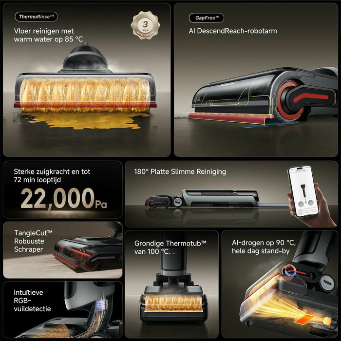 Dreame H15 Pro Heat Noir, Aspirateur Laveur à Eau Chaude 85 °C et 22 kPa Dreame H15 Pro Heat Noir, Aspirateur Laveur à Eau Chaude 85 °C et 22 kPa
