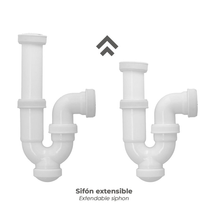 ABRISA Siphon courbe extensible T-31 avec écrou fou 1 1/2 pouces Ø 40 mm