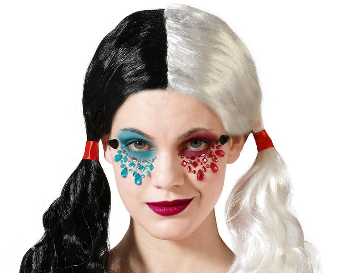 Bijoux faciaux adhésifs de clown macabre avec spirales rouges Bijoux faciaux adhésifs de clown macabre avec spirales rouges