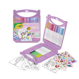 Crayola Maletin Rotuladores Lavables 65 Pièces - Coffret Coloriage Pastel avec Stickers et Pages Blanches, Super Pointe pour Trafins Variables
