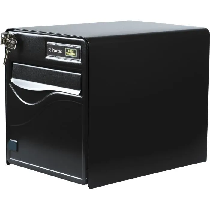 BURG WÄCHTER BALTIC 2 Portes - Boîte aux lettres sur pied en acier galvanisé - Ouverture latérale - Noir - Fabriqué en France - Conforme norme La Poste