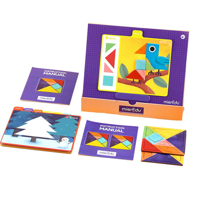 Mieredu Jeu Éducatif Magnétique Tangram Kit Débutant Me330A - 32 Cartes Modèles pour Développer la Logique et la Motricité Fine - À Partir de 3 Ans