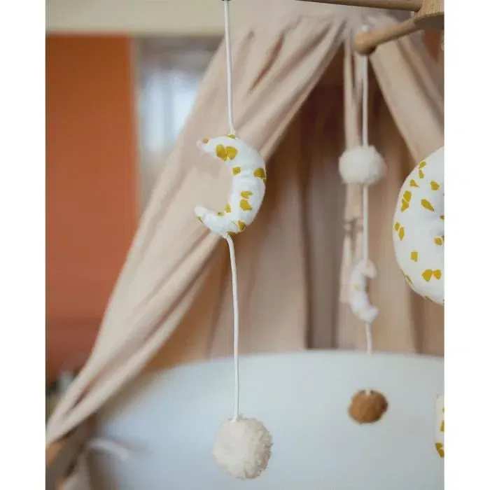 Domiva Mobile musical lune pour bébé, arche en hêtre massif naturel, 60 x 40 cm, pour nuits apaisantes et stimulation visuelle