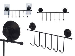 Berilo Perche murale métal noir mat 6 crochets ventouse 39x16x4 cm (Set de 12)