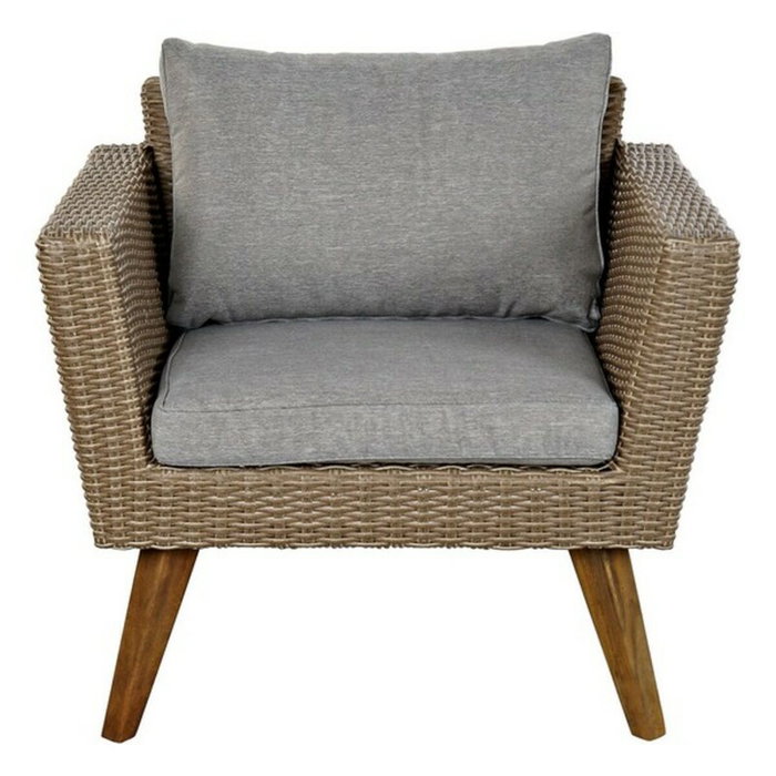 Ensemble Table avec 3 Sièges DKD Home Decor MB-166666 137 x 66 x 70,5 cm Verre Bois rotin synthétique Acier (4 pcs)