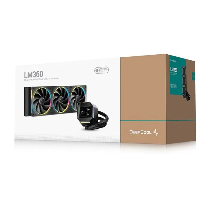 Deepcool LM360 Watercooling AIO 360mm Noir - Pompe 6e génération (2500-3400 tr/min) avec écran IPS 2.4 pouces - Kit refroidissement liquide pour processeur