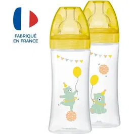 Dodie Biberon Sensation+ Anti-Coliques Lot de 2 x 330ml, Décor Cirque, Tétine Plate Débit Rapide +6 mois