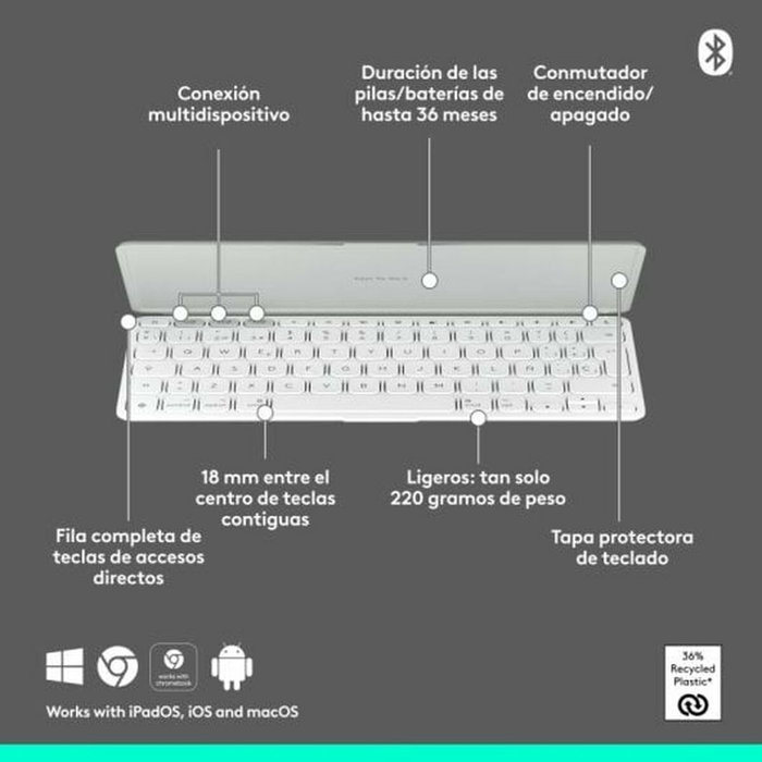 Clavier Bluetooth Logitech 920-013011 Espagnol Qwerty Gris Blanc/Gris