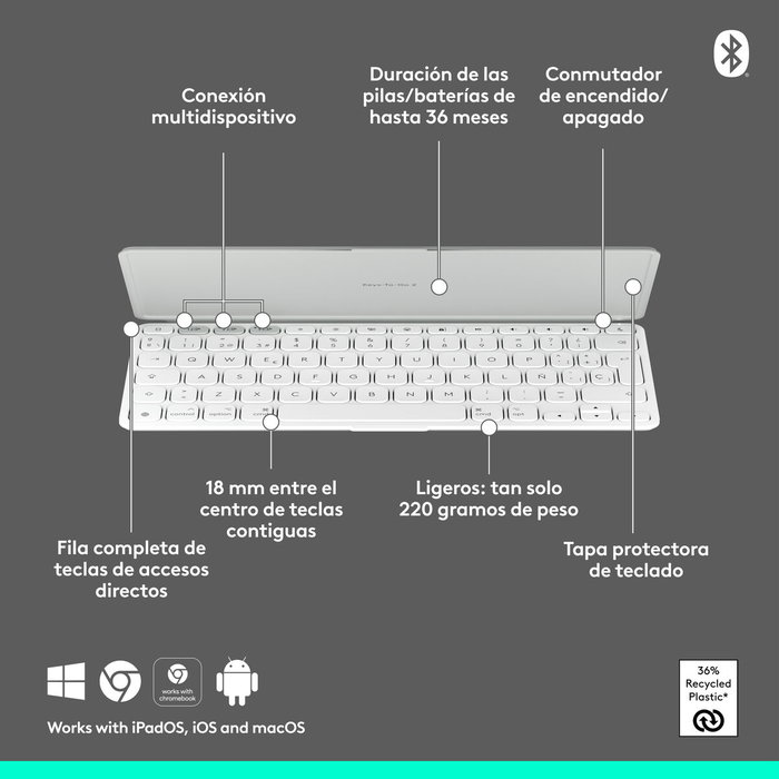 Clavier Bluetooth Logitech 920-013011 Espagnol Qwerty Gris Blanc/Gris