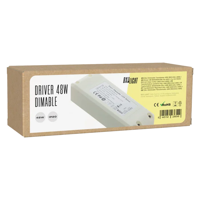 BX3 LIGHT Driver LED CM-48VADDR-EMI 40W, sortie 50-76VDC 600mA, DALI Classe II avec filtre EMI, pour éclairage LED professionnel