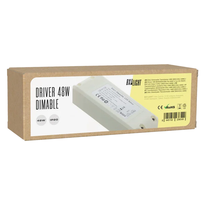 BX3 LIGHT Driver LED CM-48VADDR-EMI 40W, sortie 50-76VDC 600mA, DALI Classe II avec filtre EMI, pour éclairage LED professionnel