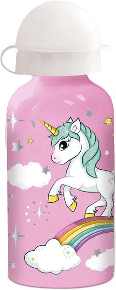 Stor Bouteille aluminium petit modèle 400 ml motif licorne arc-en-ciel, pour enfants à partir de 3 ans