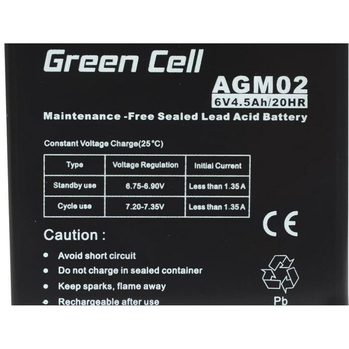 Batterie pour Système d'Alimentation Sans Interruption Green Cell AGM02 4,5 AH 6 V Batterie pour Système d'Alimentation Sans Interruption Green Cell AGM02 4,5 AH 6 V