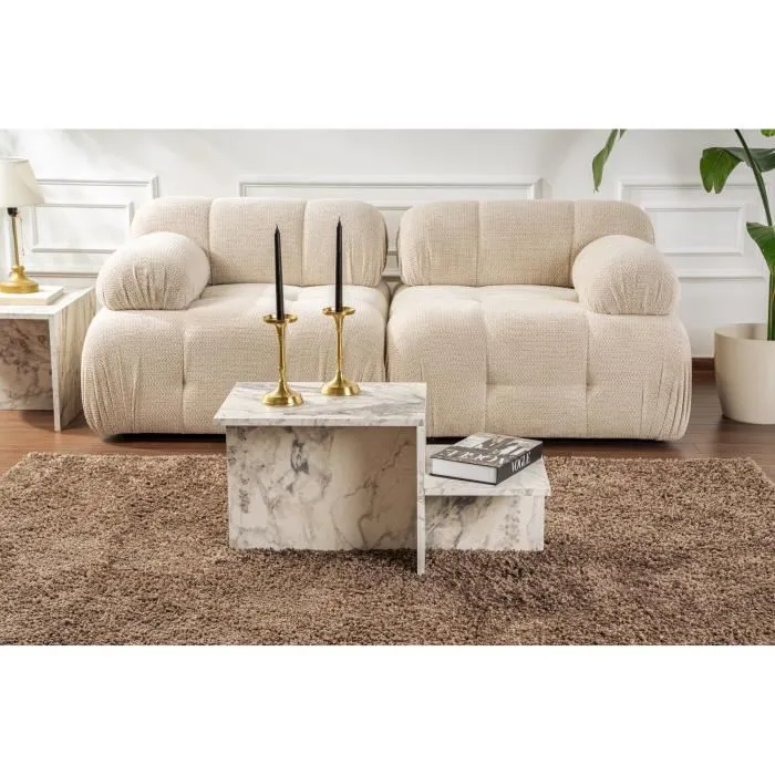 Harmony - Table basse rectangulaire effet marbre Freesia, 80 x 40 x 40 cm, design élégant pour salon, revêtement mélamine 18 mm