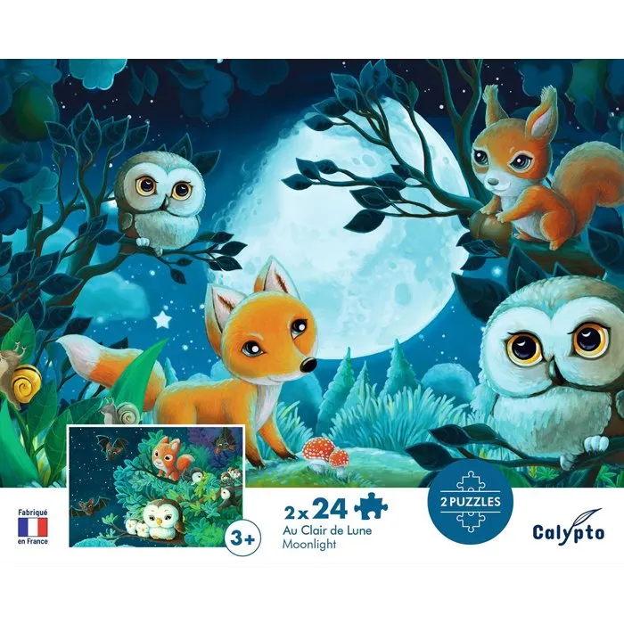 Sentosphere Puzzle éducatif 24 pièces Au Clair de Lune pour observation, mémoire et logique, dès 3 ans - 2 puzzles dans la boîte