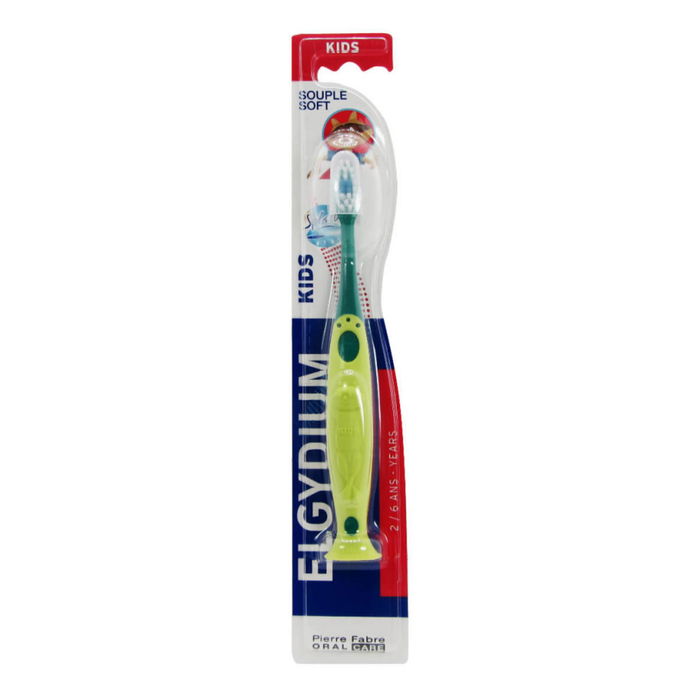 Elgydium Brosse à dents manuelle pour Enfants, Motif Requin, Vert, Soin Bucco-dentaire, Unisexe, France